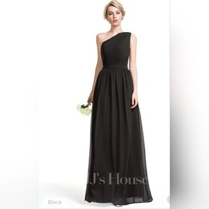 A-line One Shoulder Floor-Length Chiffon Bridesmaid Dress, Black sz 10